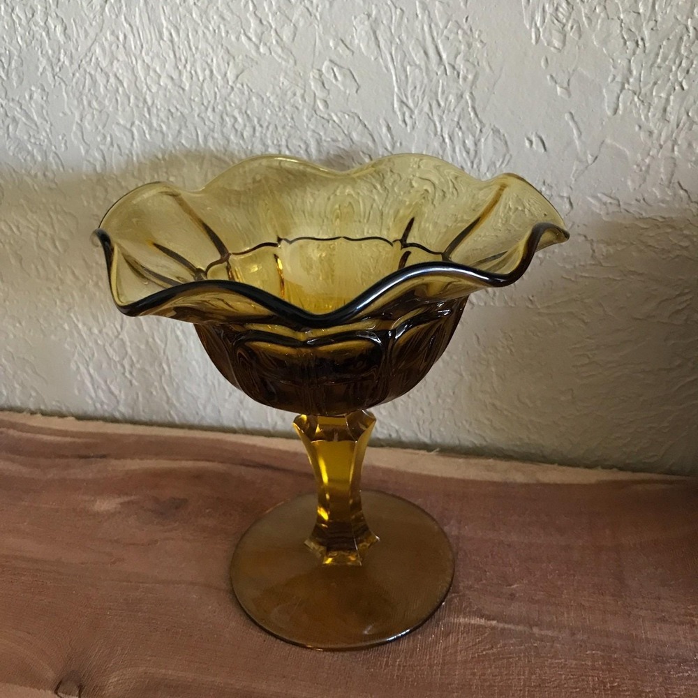 VTG Fenton‎ for Red Cliff Amber Glass Grape Compote Ruffled Pedestal Candy Dish - Picture 4 of 9